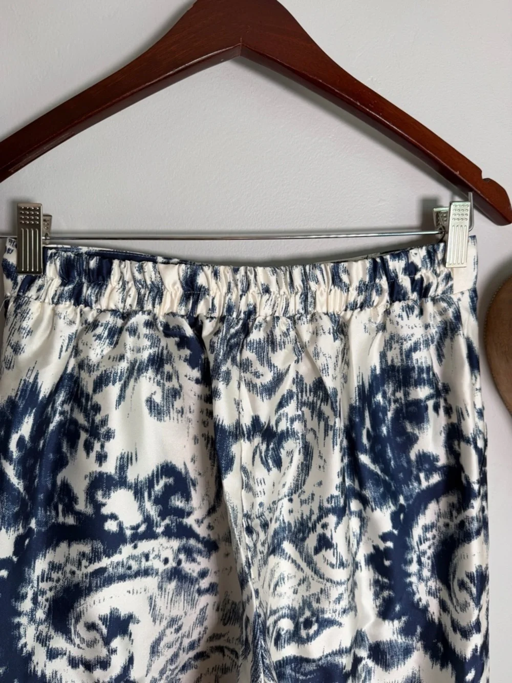 Elie Tahari Blue White Paisley Print Wide Leg Pants Coastal Boho Cottagecore SM